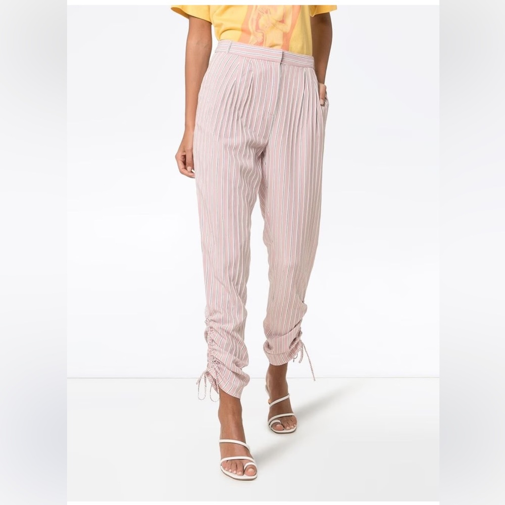 Tibi Striped drawstring gathered Trousers pale pink - Picture 3 of 14